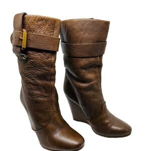 Chloe Prince Brown Mid Wedge Heel Leather Calf Boot Size 6